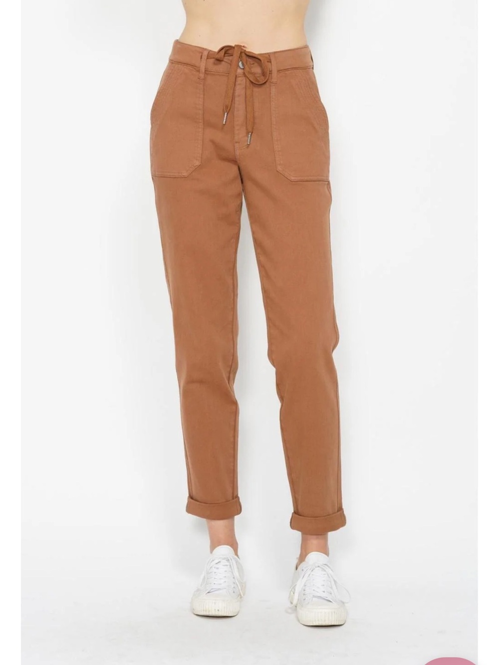 Judy Blue High-Rise Tie-Waist Ankle Jeans in Camel